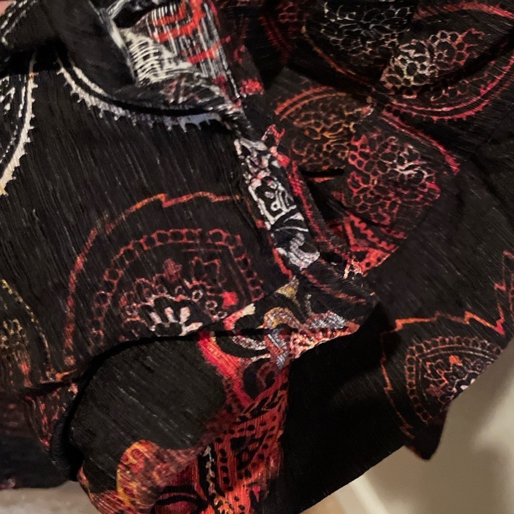 Chico's Vibrant Black Paisley Floral Linen Silk Button Blouse Blazer Jacket XL - Picture 4 of 7